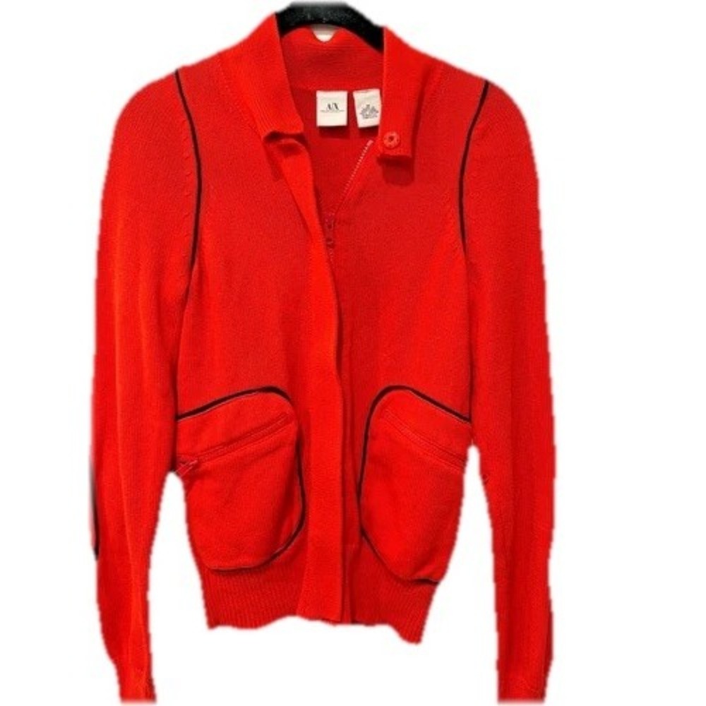 Armani‎ Exchange A|X Red Knit Zip Up Cardigan Sweater Jacket